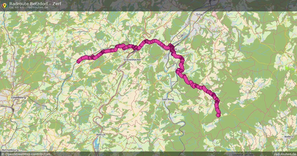 Fahrradroute von Betzdorf nach Zerf