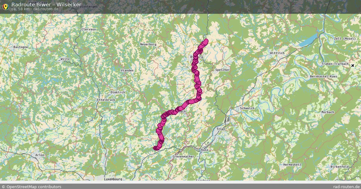 Fahrradroute von Biwer nach Wilsecker