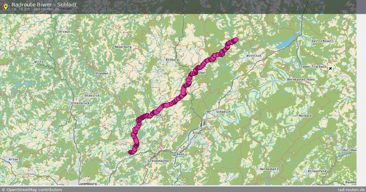 Fahrradroute von Biwer nach Schladt