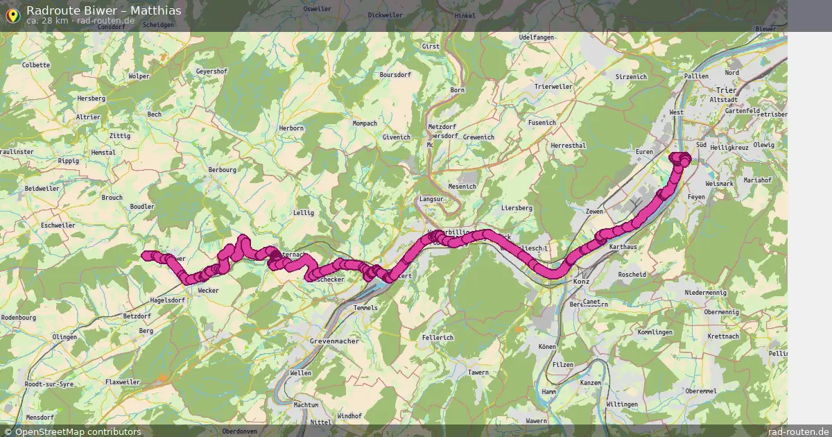 Fahrradroute von Biwer nach Matthias