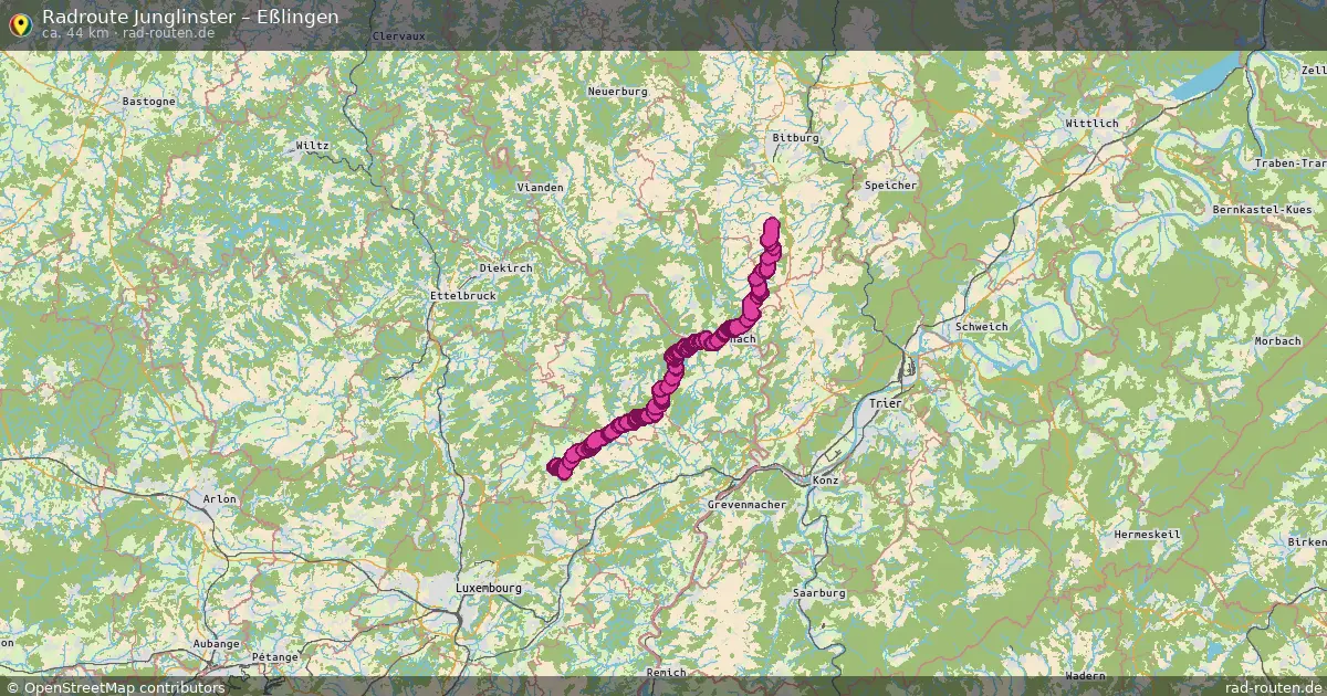 Fahrradroute von Junglinster nach Eßlingen