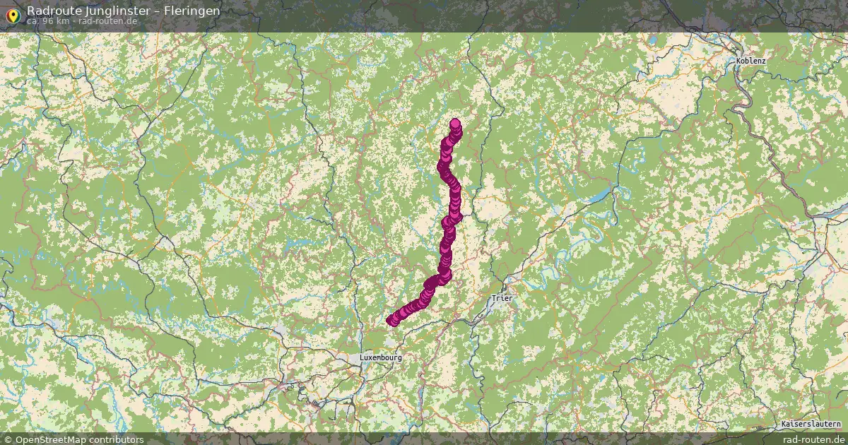 Fahrradroute von Junglinster nach Fleringen