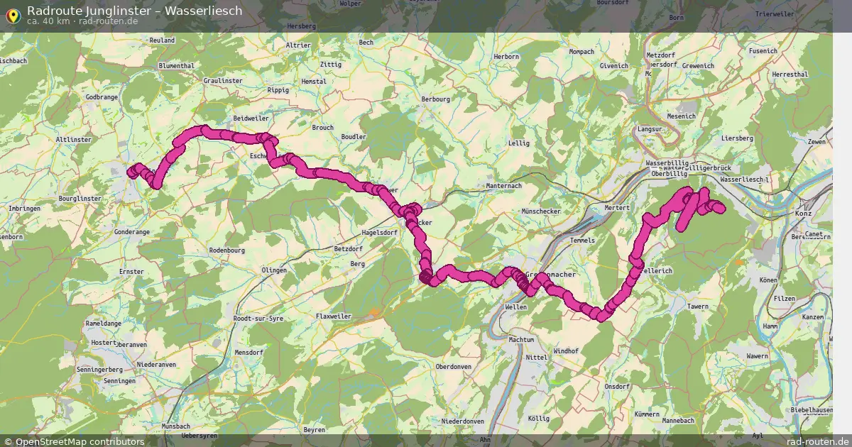 Fahrradroute von Junglinster nach Wasserliesch