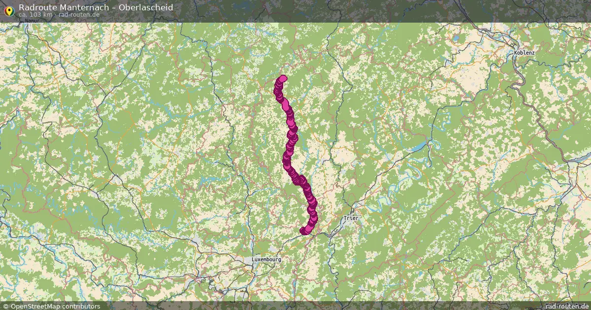 Fahrradroute von Manternach nach Oberlascheid