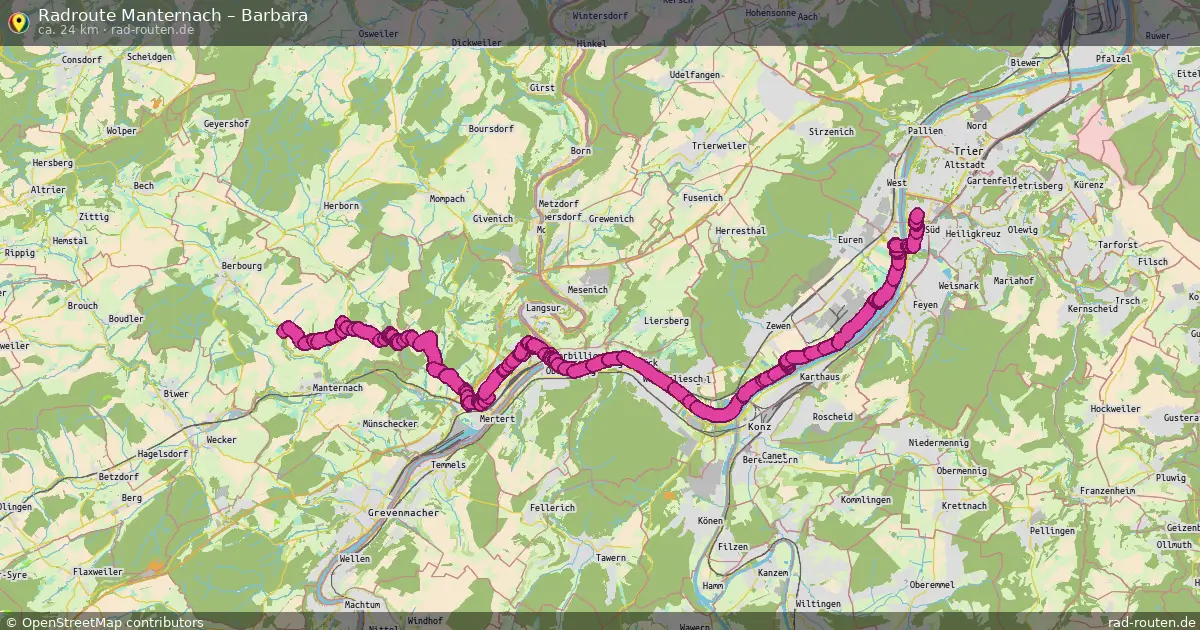 Fahrradroute von Manternach nach Barbara