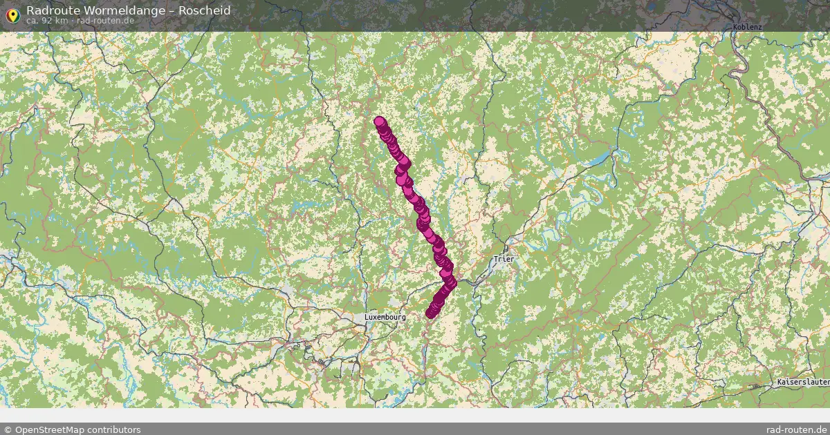 Fahrradroute von Wormeldange nach Roscheid