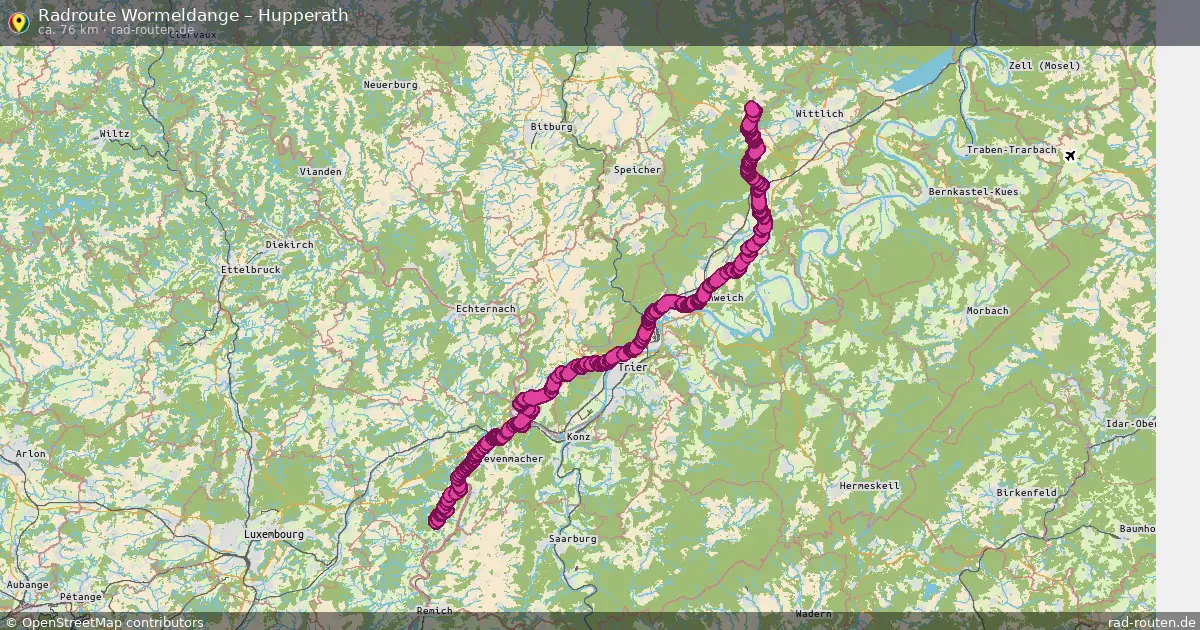 Fahrradroute von Wormeldange nach Hupperath