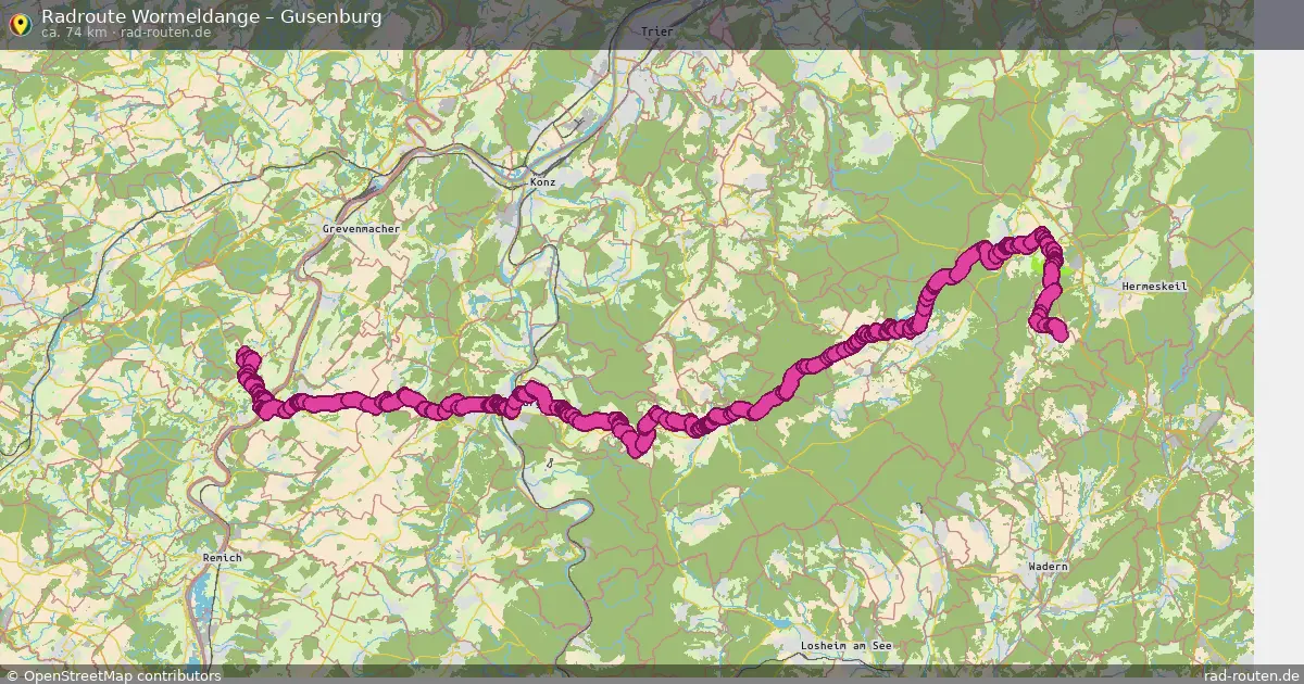 Fahrradroute von Wormeldange nach Gusenburg