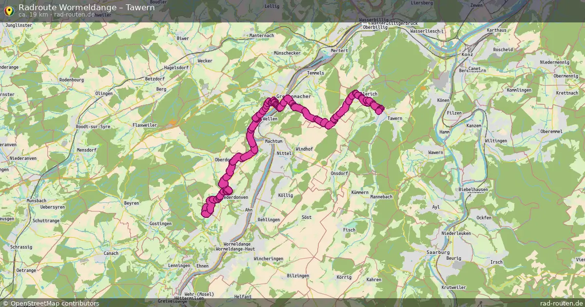 Fahrradroute von Wormeldange nach Tawern
