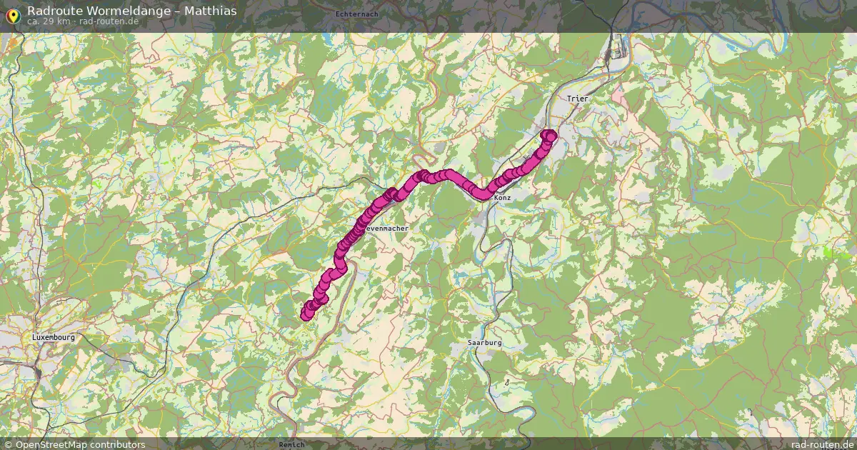 Fahrradroute von Wormeldange nach Matthias