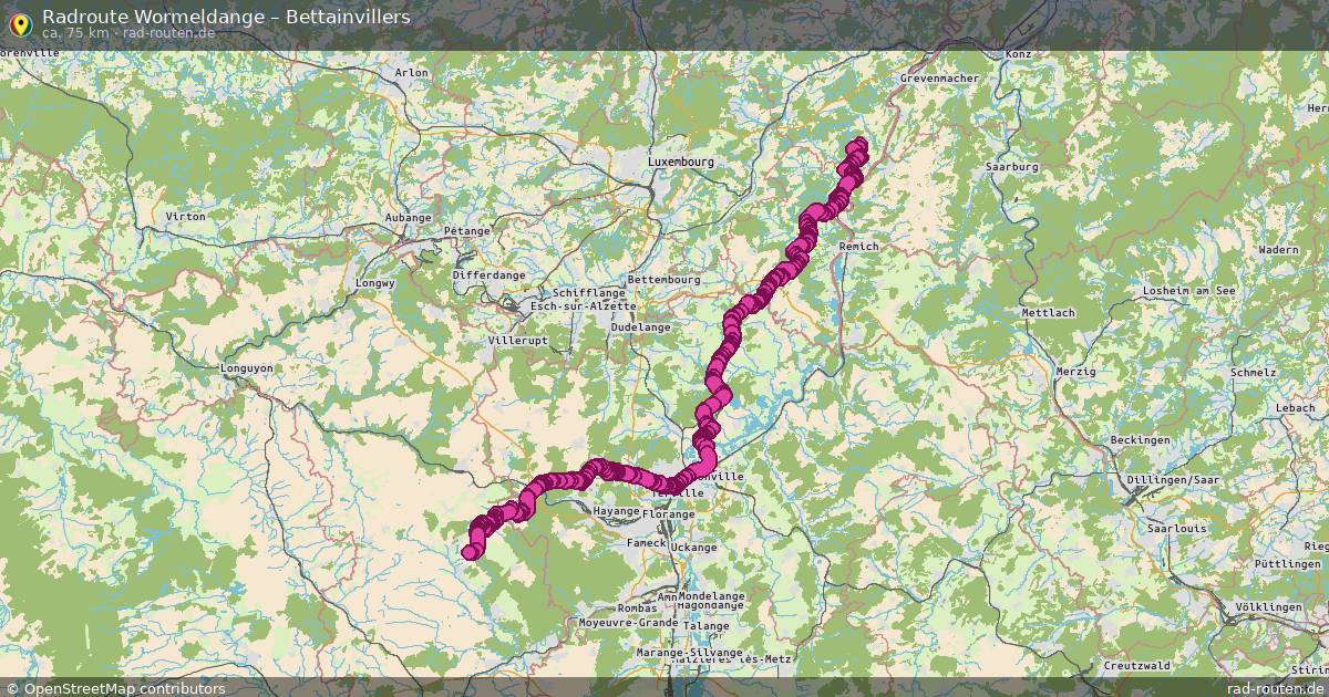 Fahrradroute von Wormeldange nach Bettainvillers