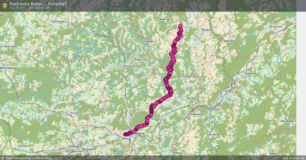 Fahrradroute von Belair nach Feilsdorf
