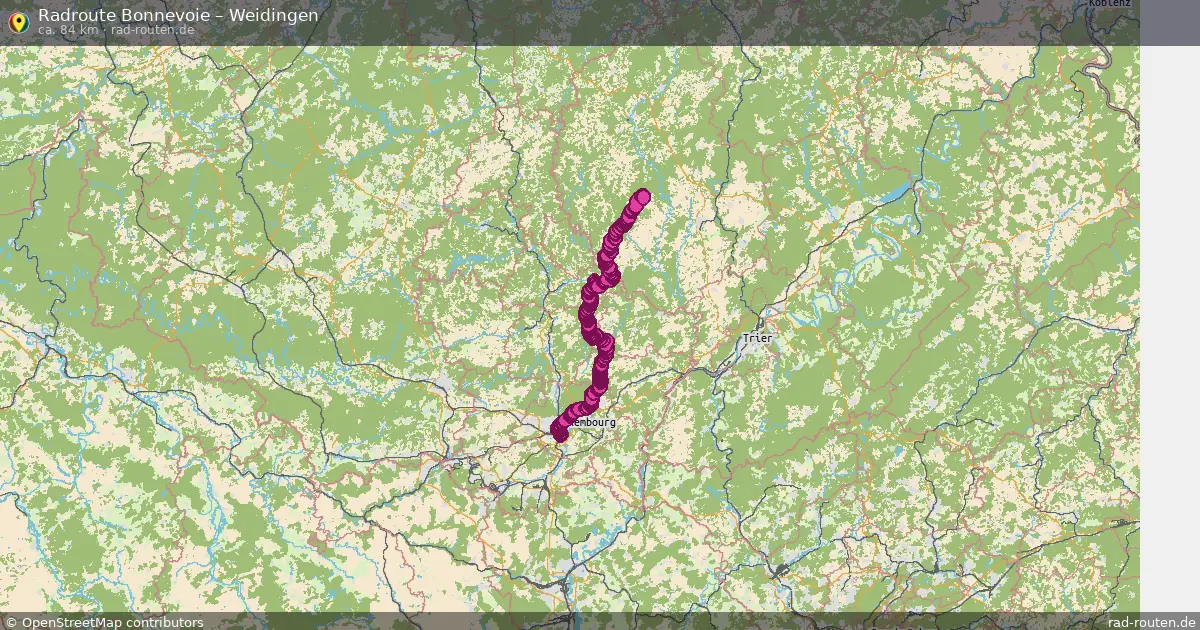 Fahrradroute von Bonnevoie nach Weidingen