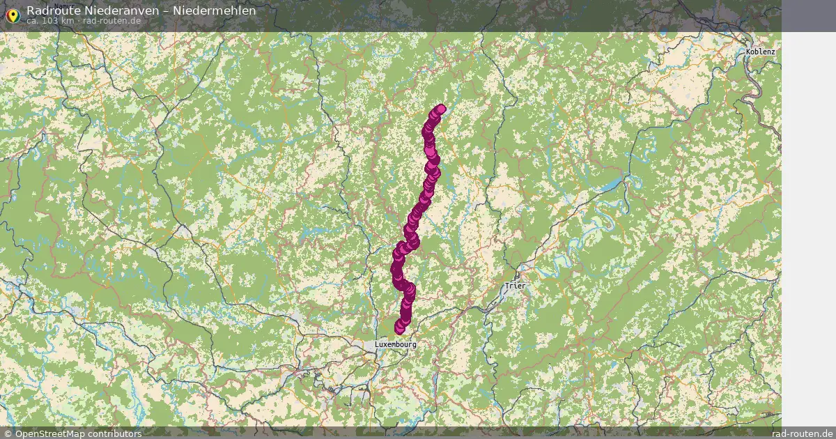 Fahrradroute von Niederanven nach Niedermehlen