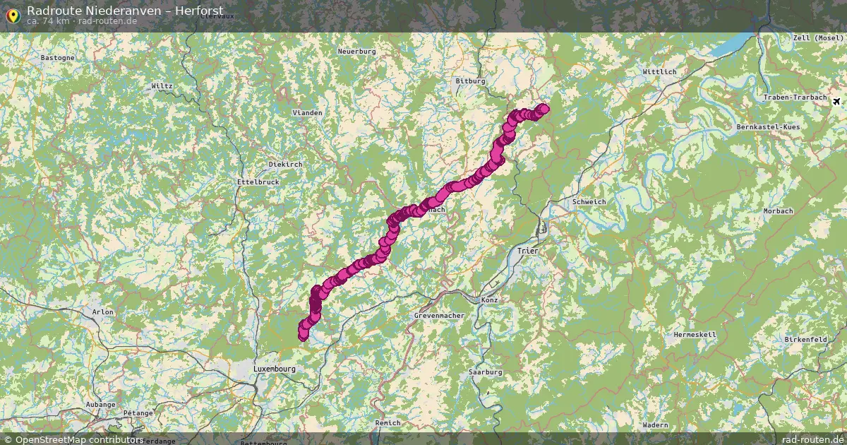 Fahrradroute von Niederanven nach Herforst