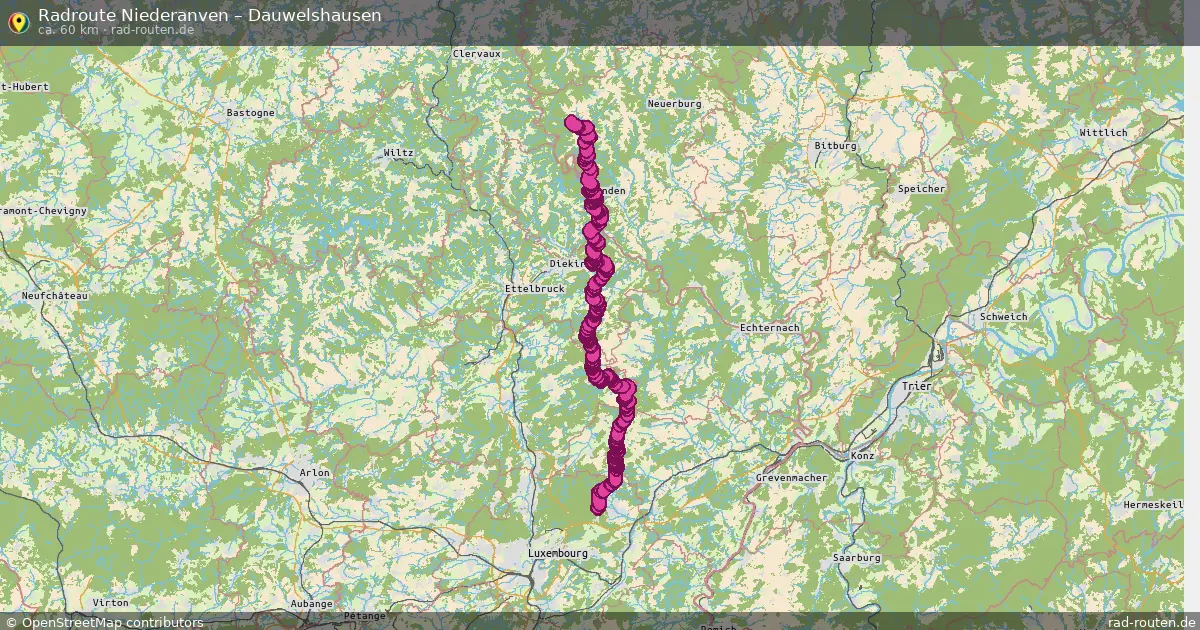 Fahrradroute von Niederanven nach Dauwelshausen