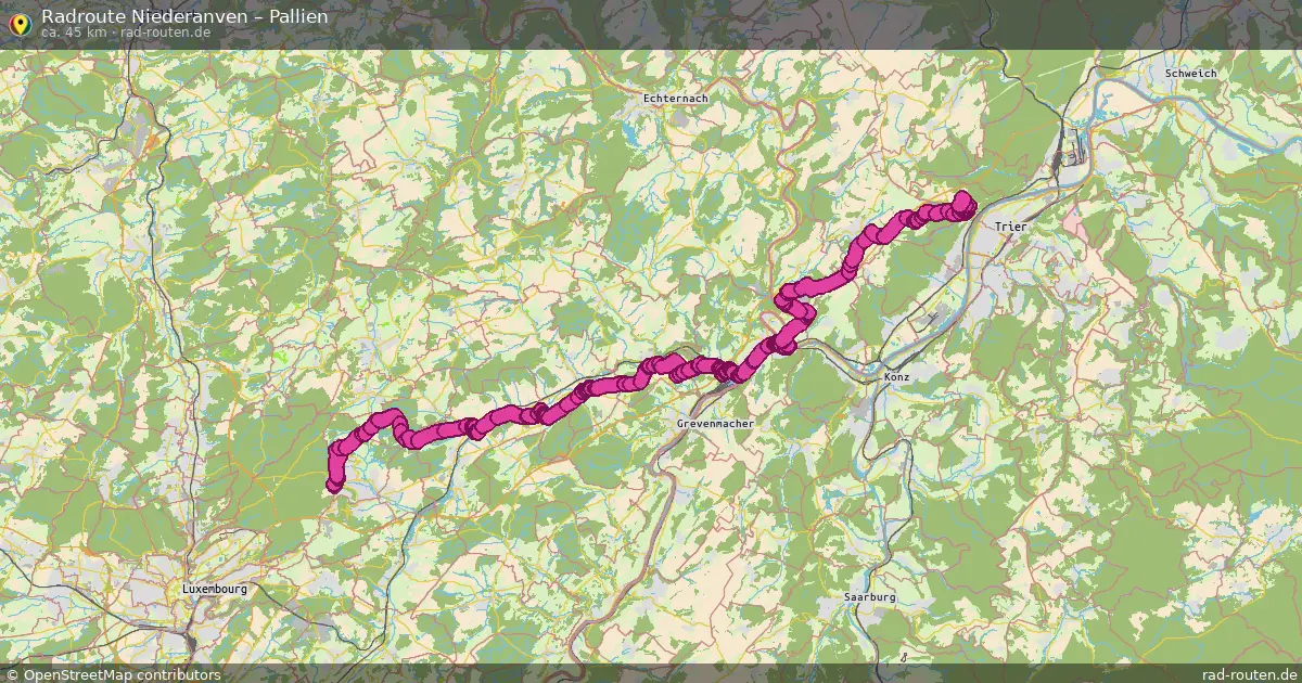 Fahrradroute von Niederanven nach Pallien