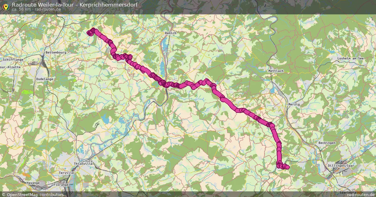 Fahrradroute von Weiler-la-Tour nach Kerprichhemmersdorf
