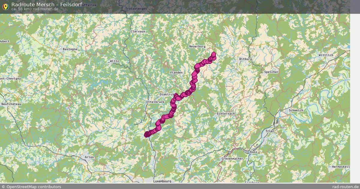 Fahrradroute von Mersch nach Feilsdorf