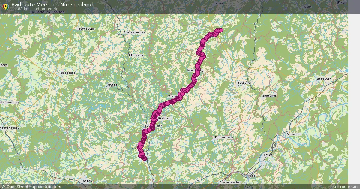 Fahrradroute von Mersch nach Nimsreuland