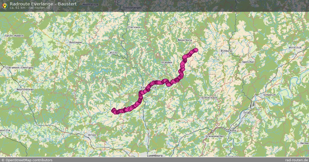 Fahrradroute von Everlange nach Baustert