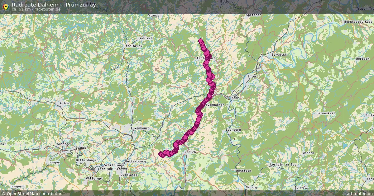 Fahrradroute von Dalheim nach Prümzurlay