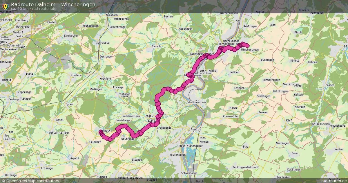 Fahrradroute von Dalheim nach Wincheringen