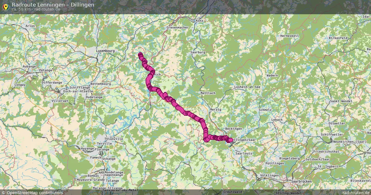 Fahrradroute von Lenningen nach Dillingen