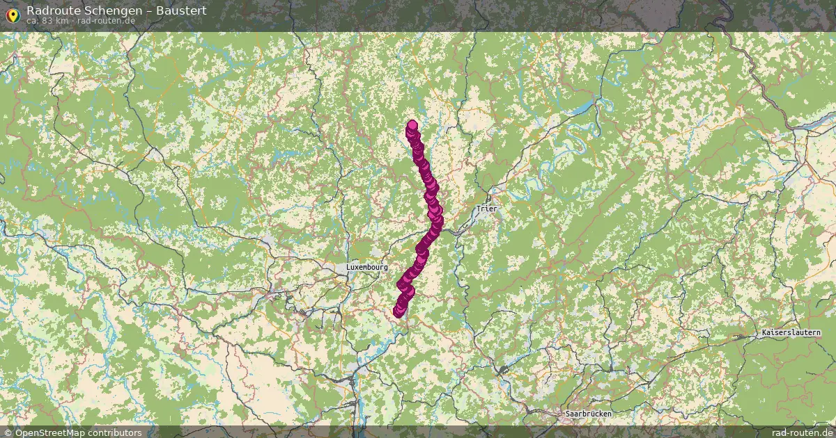 Fahrradroute von Schengen nach Baustert