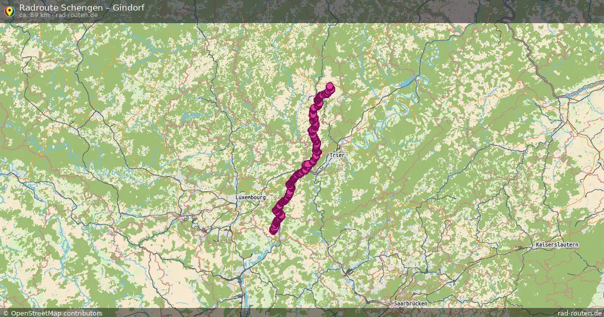 Fahrradroute von Schengen nach Gindorf