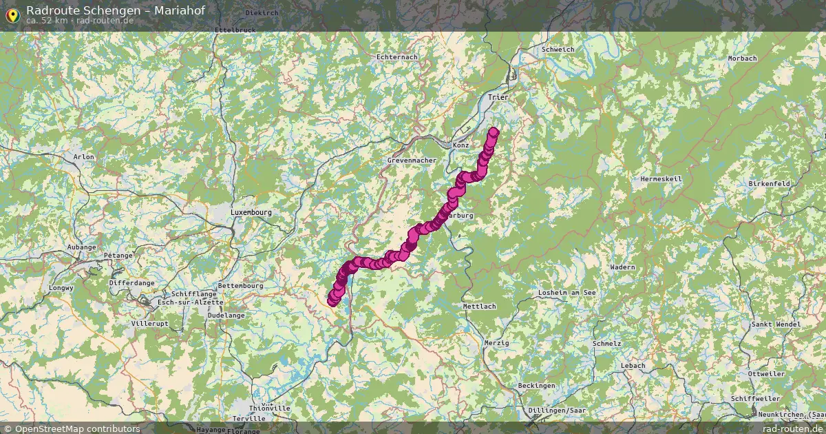Fahrradroute von Schengen nach Mariahof