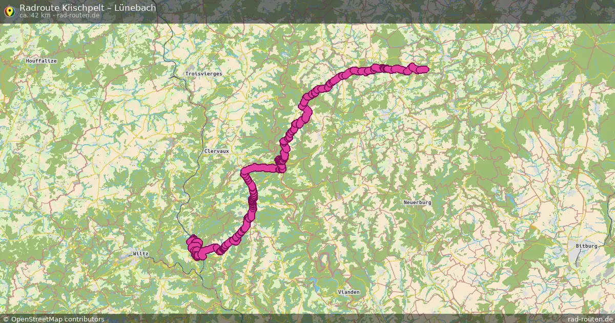 Fahrradroute von Kiischpelt nach Lünebach