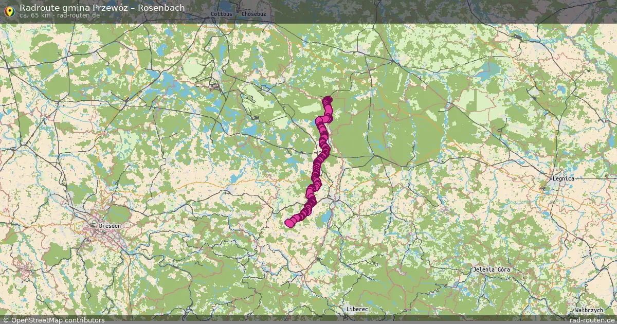 Fahrradroute von gmina Przewóz nach Rosenbach