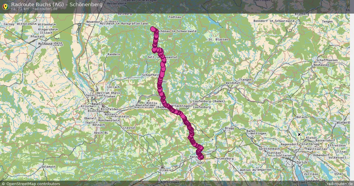 Fahrradroute Buchs (Ag) – Schönenberg (71 km) – Rad-Routen.de