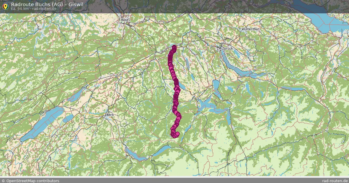 Fahrradroute Buchs (Ag) – Giswil (94 km) – Rad-Routen.de