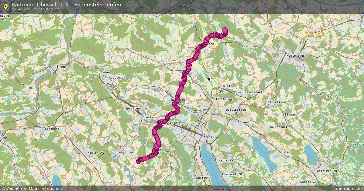 Fahrradroute Oberwil-Lieli – Freienstein-Teufen (41 km) – Rad-Routen.de