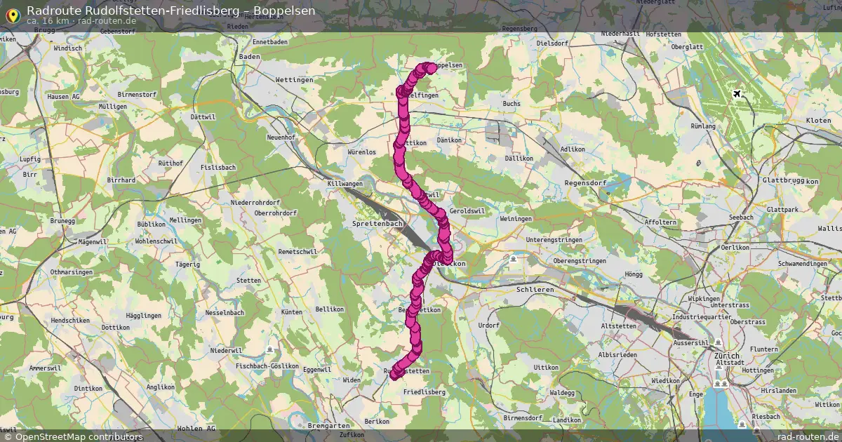 Fahrradroute Rudolfstetten-Friedlisberg – Boppelsen (16 km) – Rad-Routen.de
