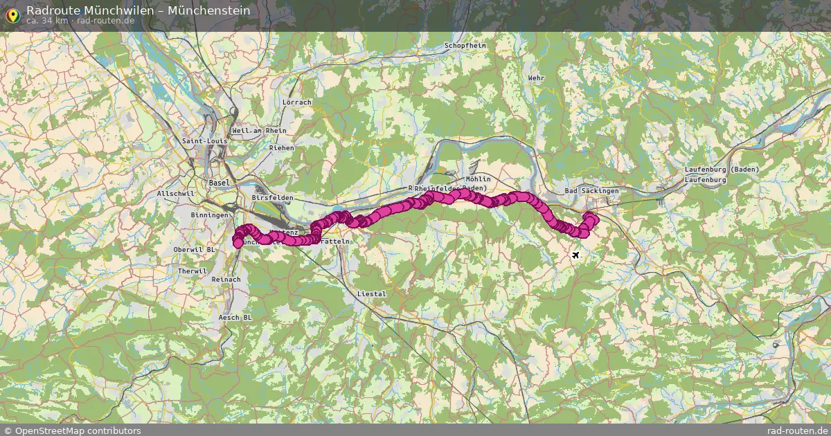 Fahrradroute Münchwilen – Münchenstein (34 km) – Rad-Routen.de