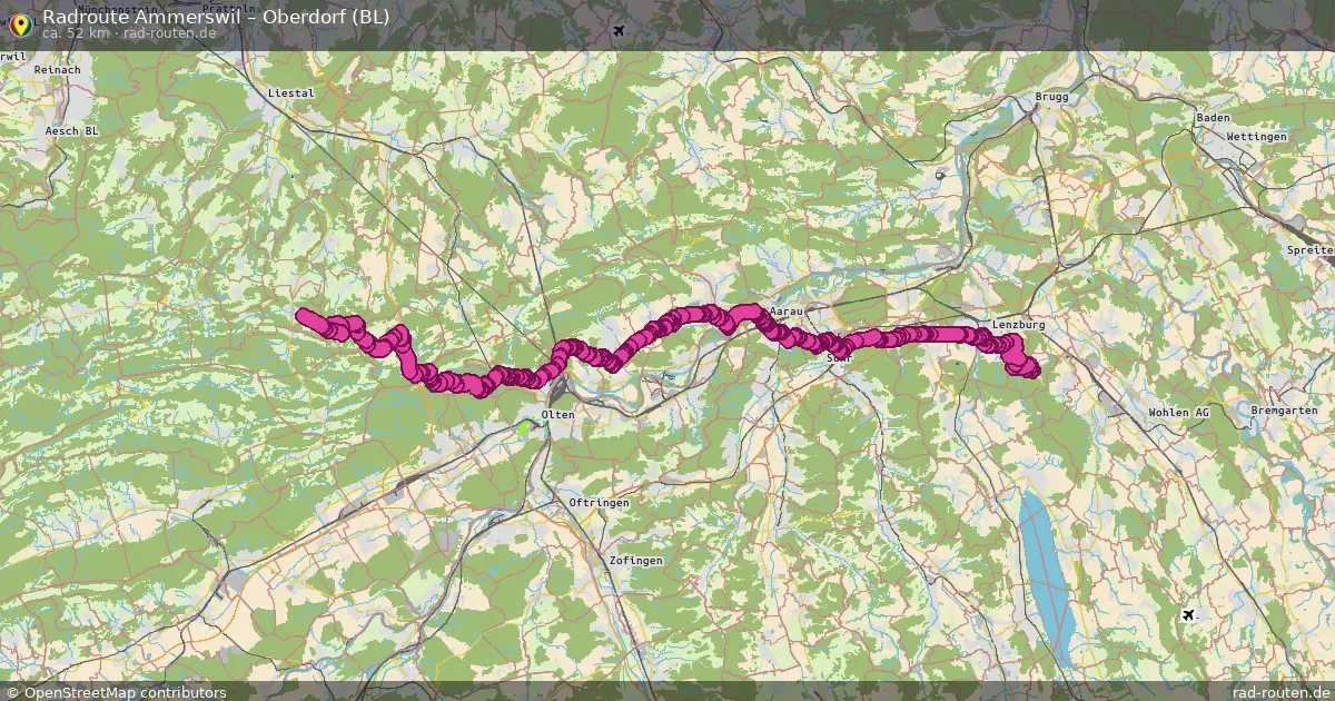 Fahrradroute Ammerswil – Oberdorf (Bl) (52 km) – Rad-Routen.de