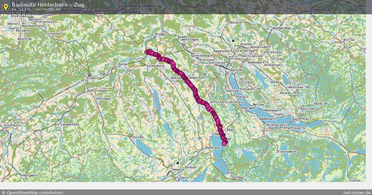 Fahrradroute Holderbank – Zug (54 km) – Rad-Routen.de