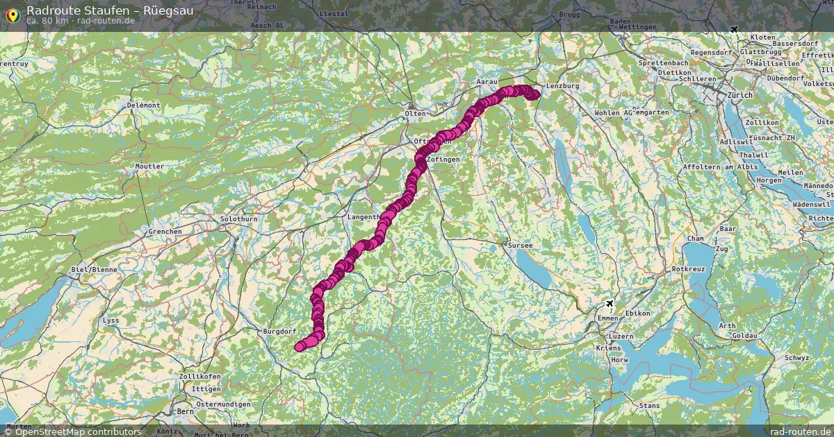 Fahrradroute Staufen – Rüegsau (80 km) – Rad-Routen.de