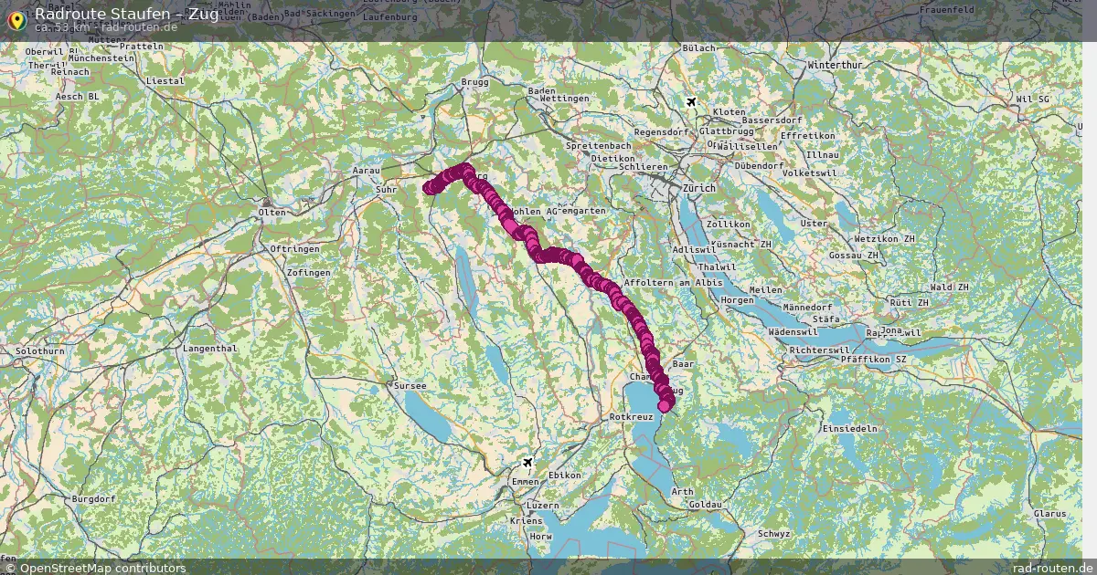 Fahrradroute Staufen – Zug (51 km) – Rad-Routen.de