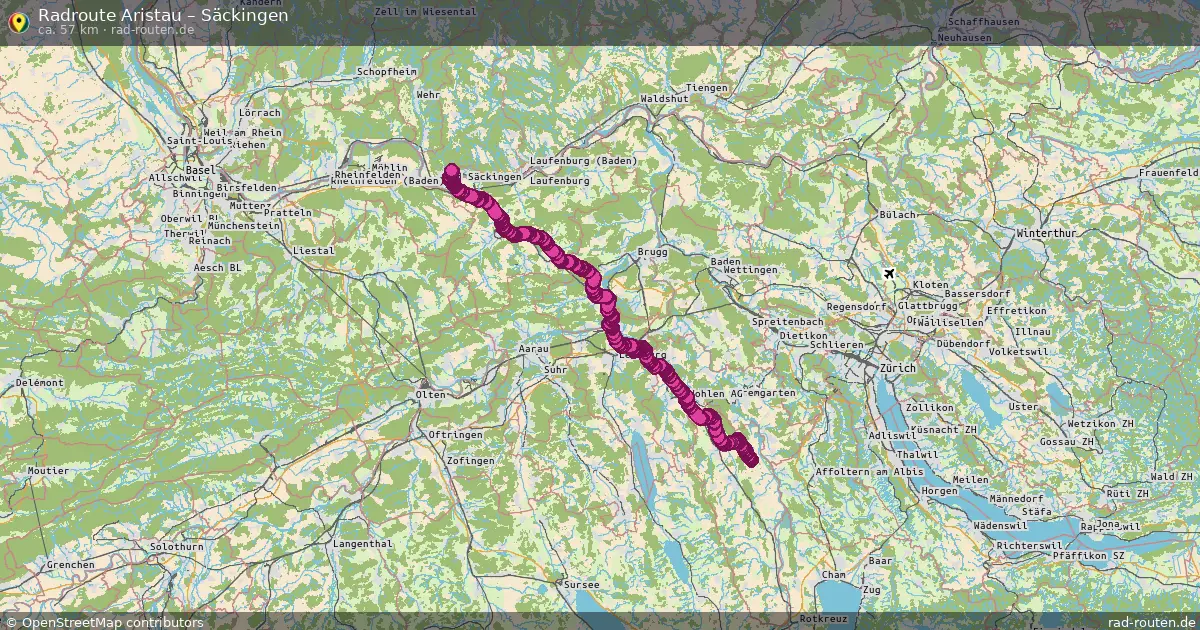 Fahrradroute Aristau – Säckingen (57 km) – Rad-Routen.de
