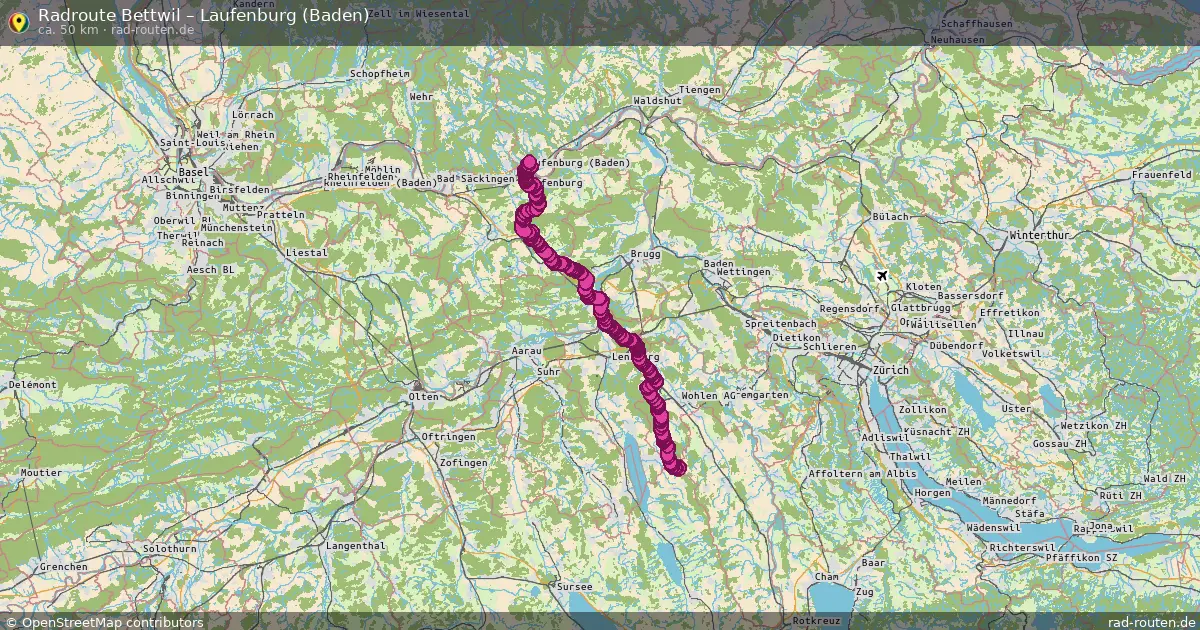 Fahrradroute Bettwil – Laufenburg (Baden) (50 km) – Rad-Routen.de