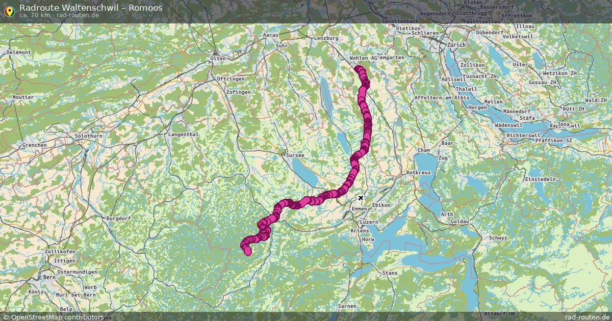 Fahrradroute Waltenschwil – Romoos (70 km) – Rad-Routen.de