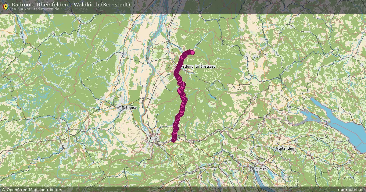 Fahrradroute Rheinfelden – Waldkirch (Kernstadt) (94 km) – Rad-Routen.de