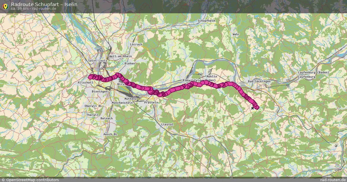 Fahrradroute Schupfart – Iselin (39 km) – Rad-Routen.de