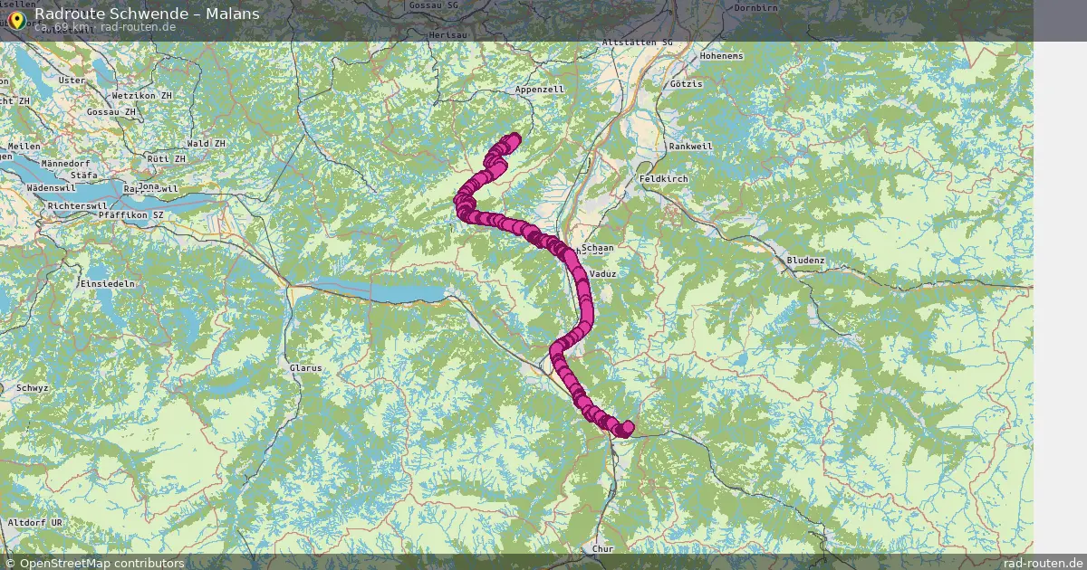 Fahrradroute Schwende – Malans (69 km) – Rad-Routen.de