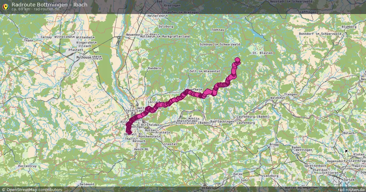 Fahrradroute Bottmingen – Ibach (69 km) – Rad-Routen.de