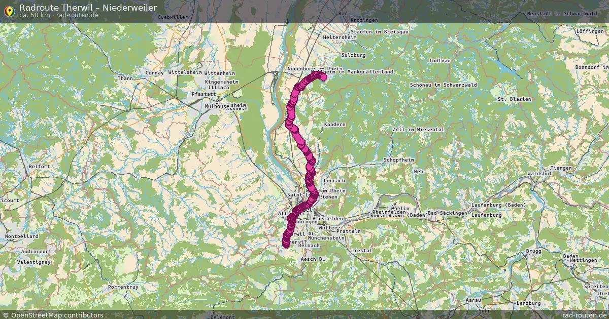 Fahrradroute Therwil – Niederweiler (50 km) – Rad-Routen.de